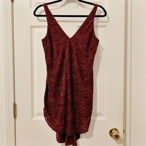 Cope Burgundy Velvet Dress w Asymmetrical Hem - Size XS